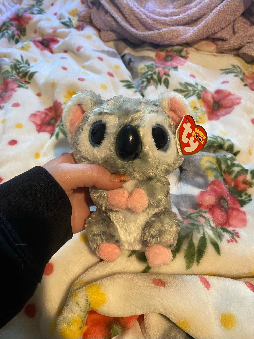 Ty Gray Koala Beanie Boo Plush with Pink Accents
